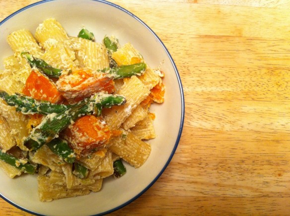 Butternut Squash and Asparagus with Rigatoni in a Ricotta Cream Sauce